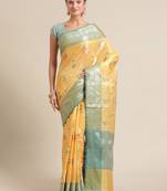 Gold silk woven saree with blouse