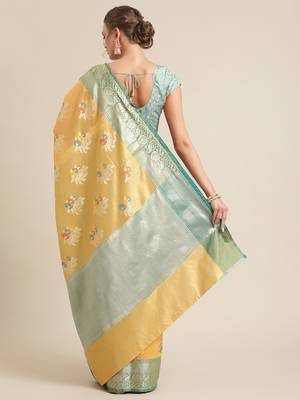 Gold silk woven saree with blouse 2