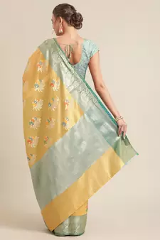 Gold silk woven saree with blouse