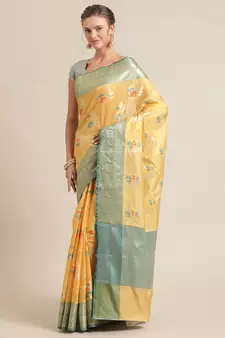 Gold silk woven saree with blouse