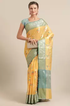 Gold silk woven saree with blouse