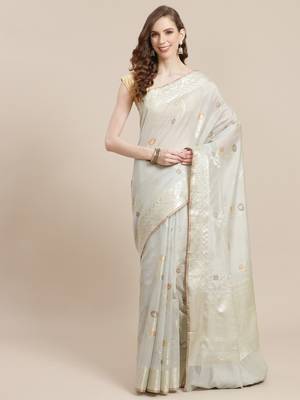 Grey cotton woven saree with blouse 1