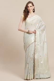 Grey cotton woven saree with blouse