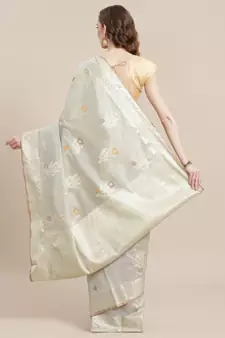 Grey cotton woven saree with blouse