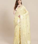 Beige cotton woven saree with blouse
