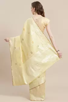 Beige cotton woven saree with blouse