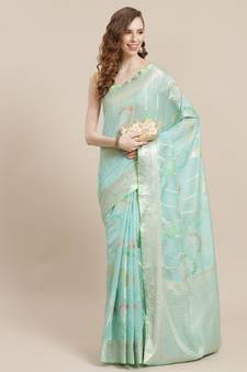green cotton woven saree with blouse