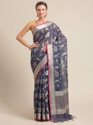 Blue cotton woven saree with blouse 1