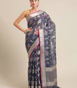 Blue cotton woven saree with blouse