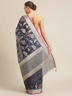 Blue cotton woven saree with blouse 2
