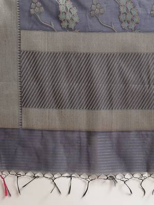 Blue cotton woven saree with blouse 5