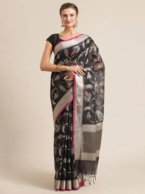 Black cotton woven saree with blouse 1
