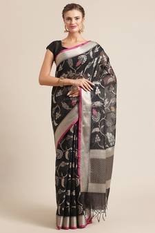 Black cotton woven saree with blouse