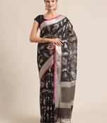 Black cotton woven saree with blouse