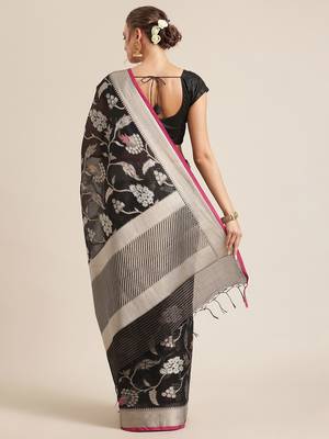 Black cotton woven saree with blouse 2