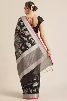Black cotton woven saree with blouse