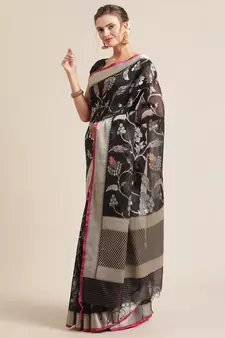 Black cotton woven saree with blouse