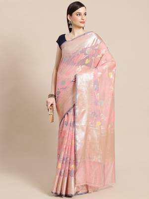 Pink cotton woven saree with blouse 1