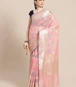 Pink cotton woven saree with blouse