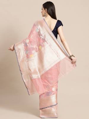 Pink cotton woven saree with blouse 2