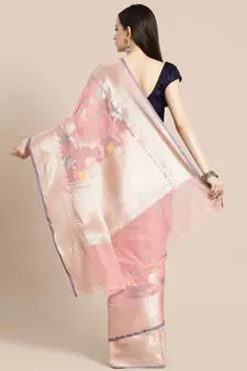 Pink cotton woven saree with blouse