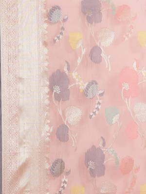 Pink cotton woven saree with blouse 3