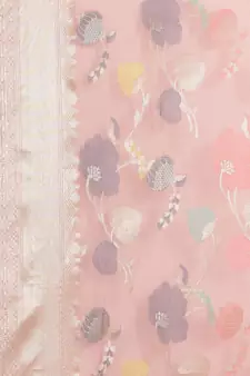 Pink cotton woven saree with blouse