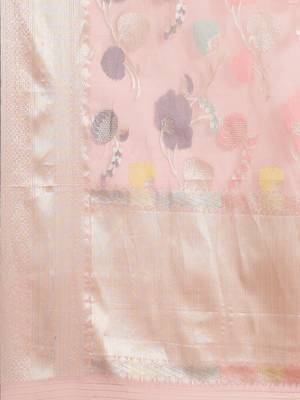 Pink cotton woven saree with blouse 4