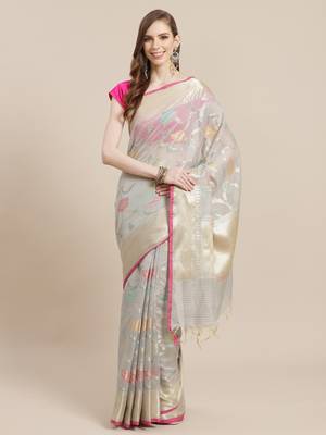 Grey cotton woven saree with blouse 1