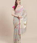 Grey cotton woven saree with blouse