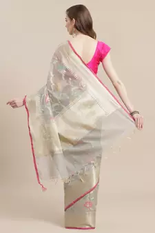 Grey cotton woven saree with blouse