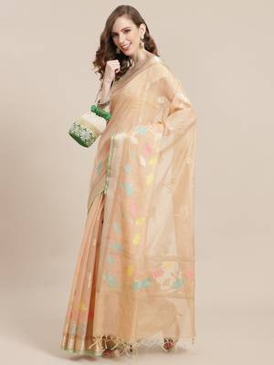 Beige cotton woven saree with blouse 1