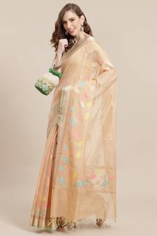 Beige cotton woven saree with blouse