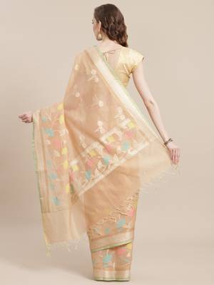 Beige cotton woven saree with blouse 2