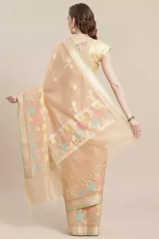 Beige cotton woven saree with blouse
