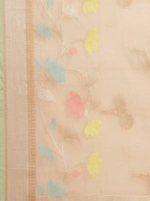 Beige cotton woven saree with blouse 3