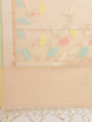 Beige cotton woven saree with blouse 4