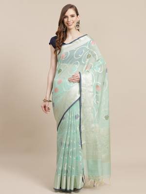 green cotton woven saree with blouse 1