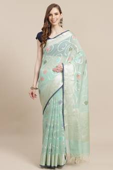 green cotton woven saree with blouse