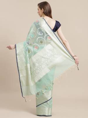 green cotton woven saree with blouse 2