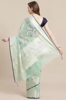 green cotton woven saree with blouse