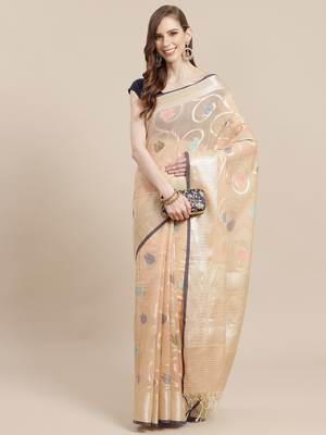 Peach cotton woven saree with blouse 1