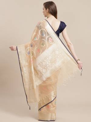 Peach cotton woven saree with blouse 2