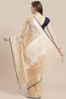 Peach cotton woven saree with blouse