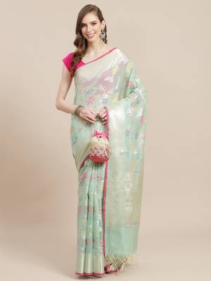 green cotton woven saree with blouse 1