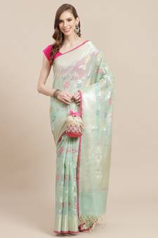 green cotton woven saree with blouse