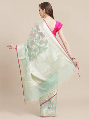 green cotton woven saree with blouse 2