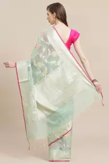 green cotton woven saree with blouse