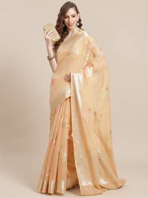 Beige cotton woven saree with blouse 1