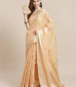 Beige cotton woven saree with blouse